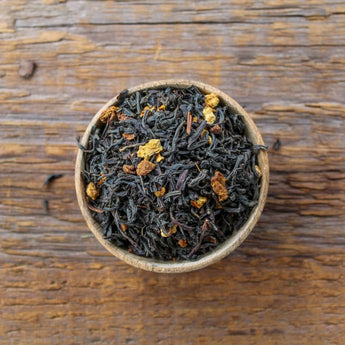 Organic black assam tea with small pieces of organic dried orange.