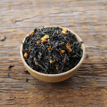 Organic black assam tea with small pieces of organic dried orange.