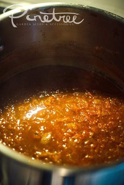 close up of sauce in pot