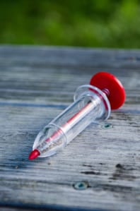 Mini seed master, clear with red handle