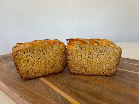 Pumpkin loaf cut in half